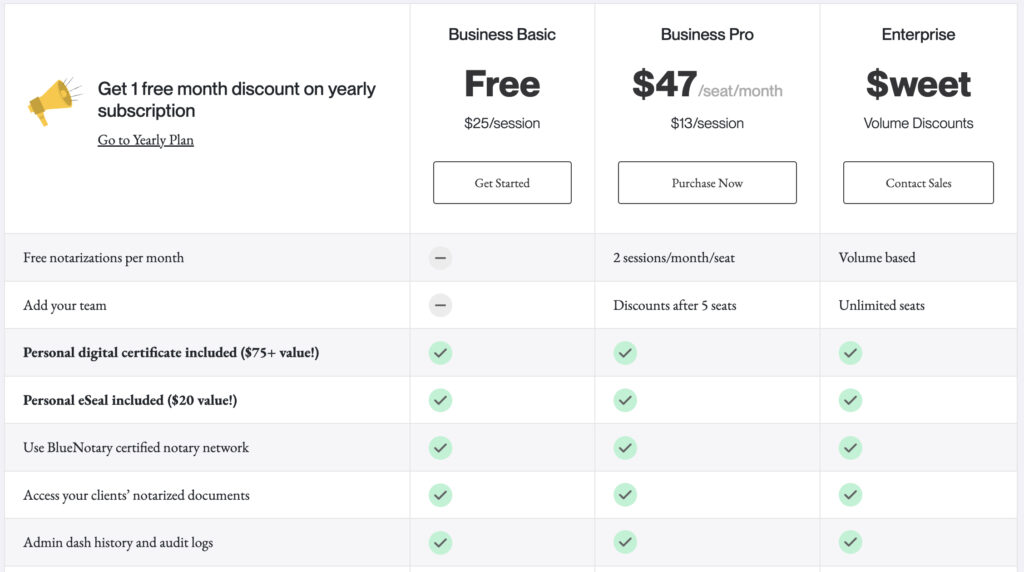 BlueNotary Business Pro Plan
