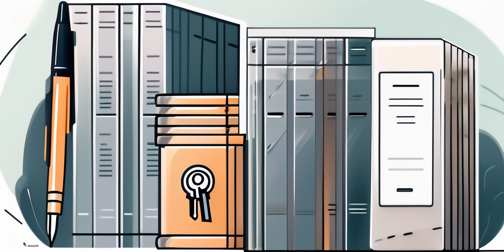 A stack of digital documents with a pen and a secure lock