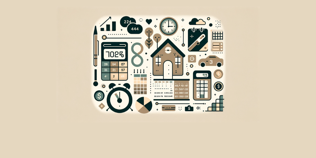 Real estate with calculator, analytics and clocks