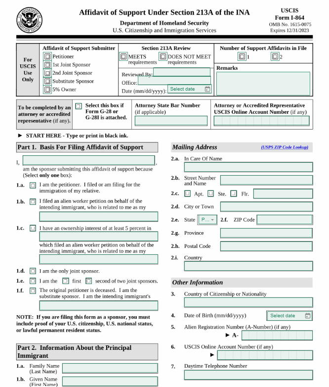 Affidavit of Support Form